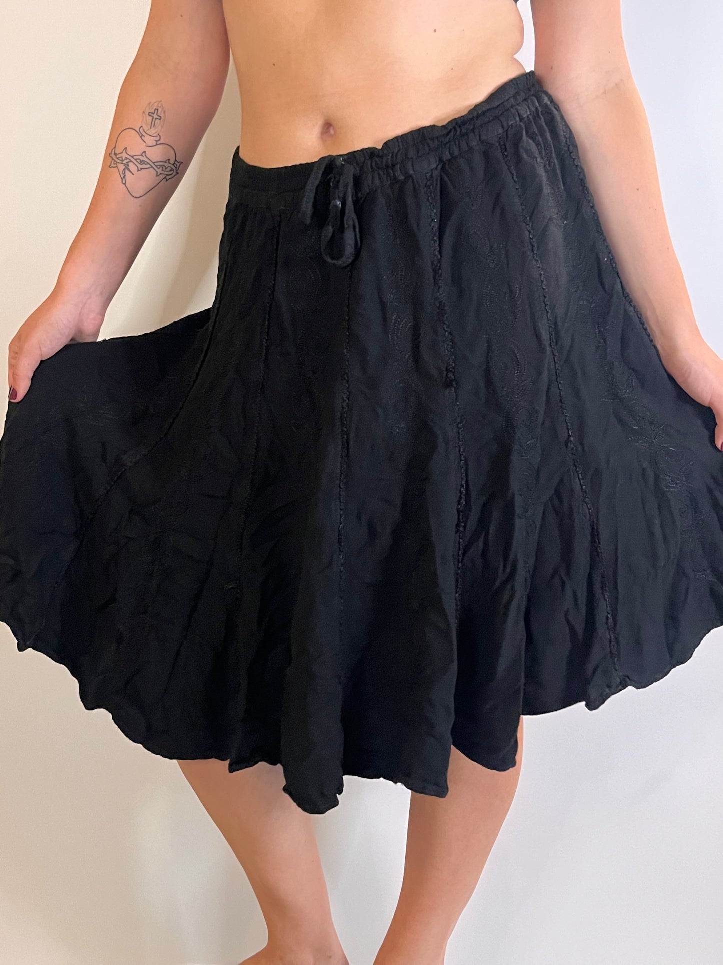 Black Drawstring Midi Skirt