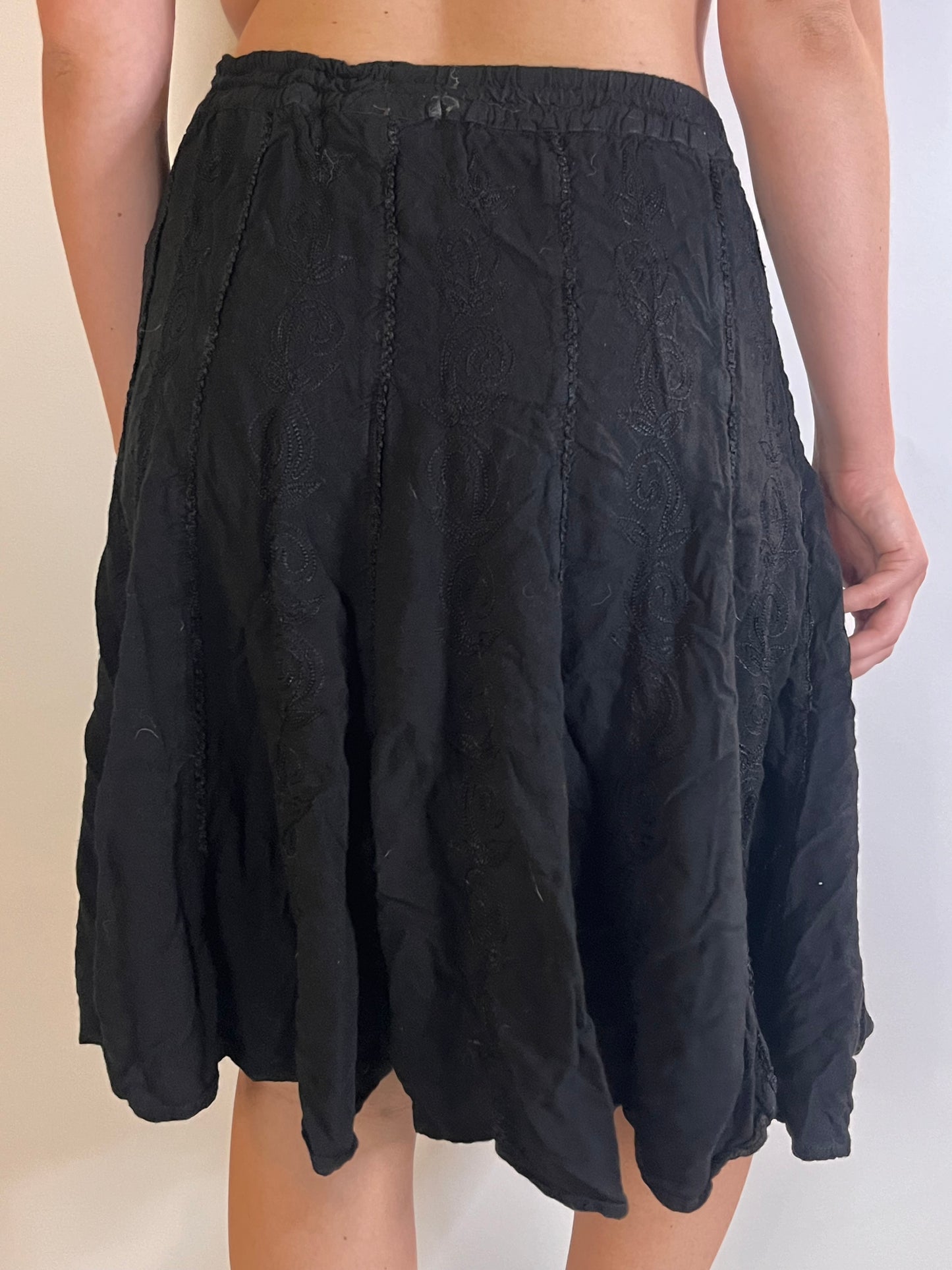 Black Drawstring Midi Skirt