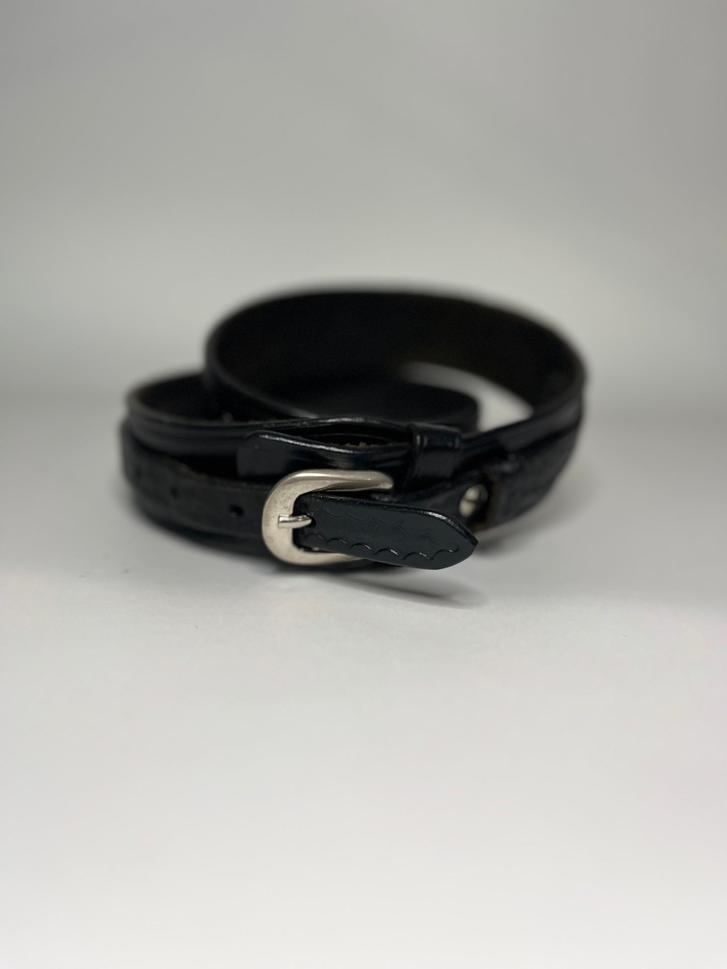 Black Leather Embossed Western Belt