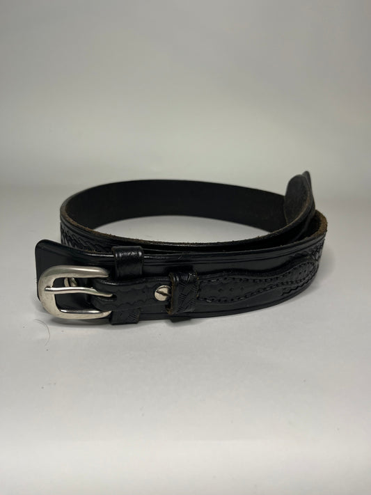 Black Leather Embossed Western Belt