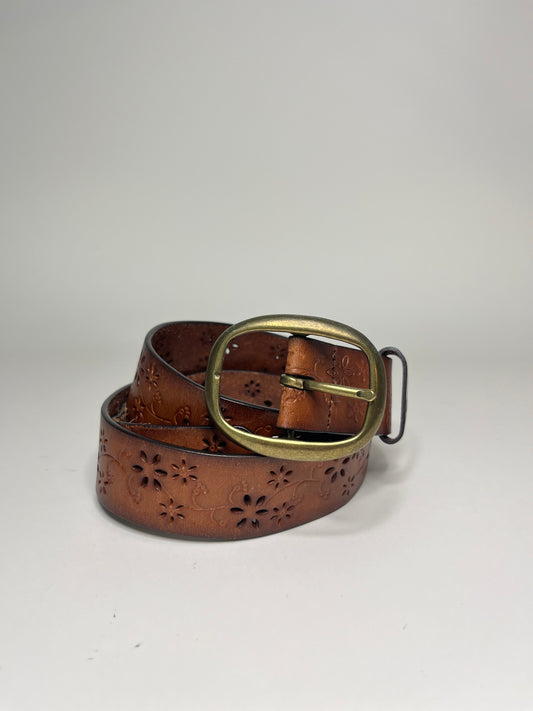 Leather Floral Punch Out Belt