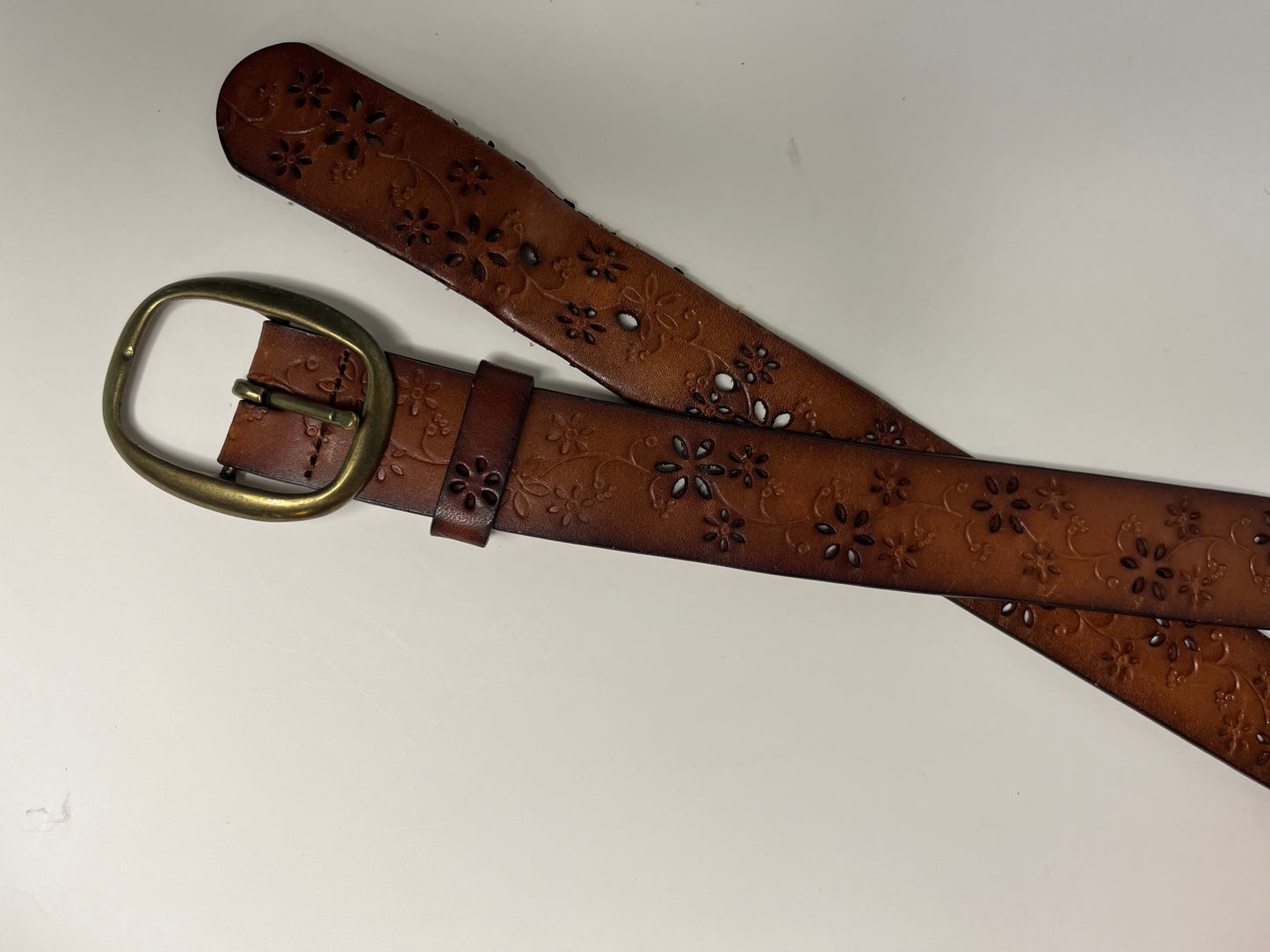 Leather Floral Punch Out Belt