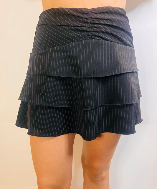 Y2K Pinstripe Ruffle Mini Skirt