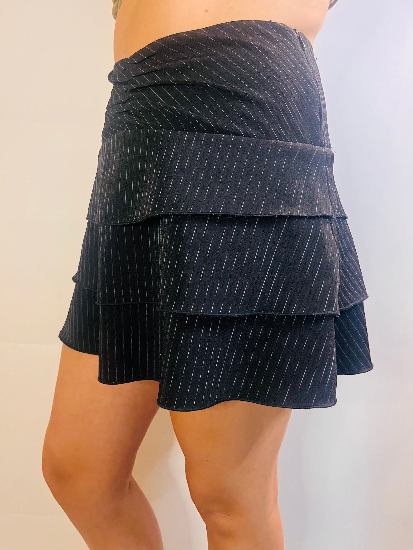 Y2K Pinstripe Ruffle Mini Skirt