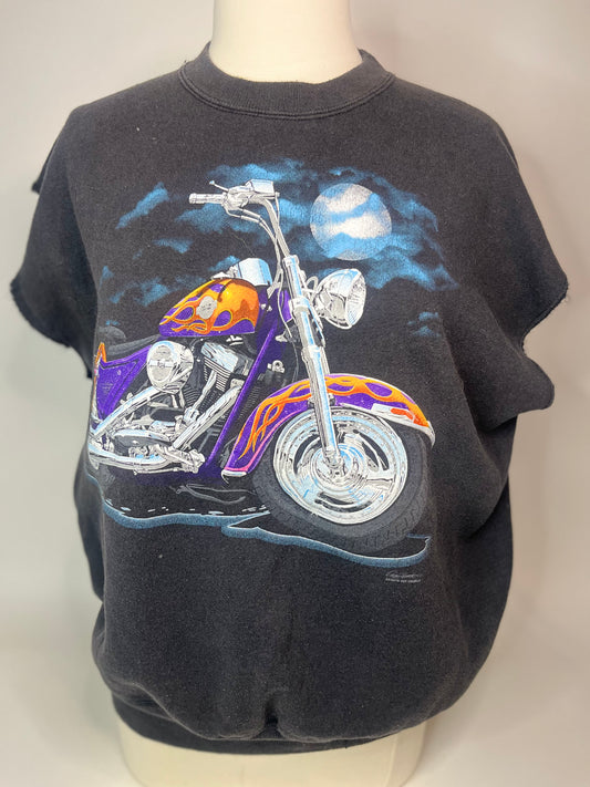 90s Motorcycle Under Moonlight Cutoff Pullover