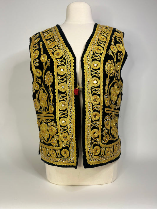 Vintage Afghan Traditional Gold Velvet Vest