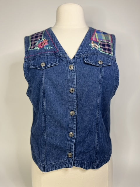 Jantzen Denim Floral Patchwork Vest